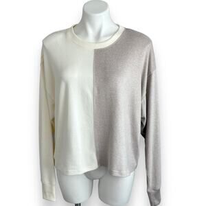 Z Supply Sweatshirt Esme Color Block Long Sleeve Top Bone Taupe Brushed Jersey L